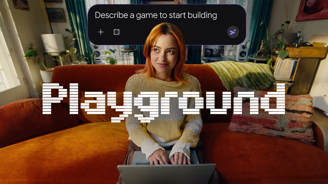 Google promotional artwork for the Playground browser-based AI game creation platform.